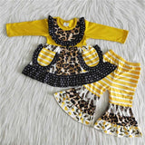 Boutique Ruffles Yellow Leopard Stripes With Pockets Outfits
