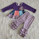 Boutique Ruffles Flowers Purple Stripes With Lace