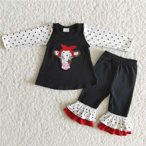 Embroidered Cow Black Dots Set