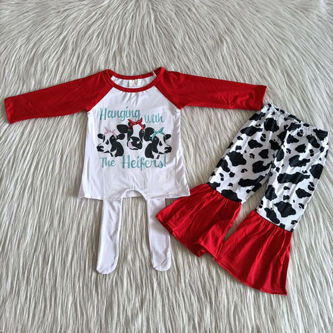 Girl's Cow Red Long Sleeves Outfits