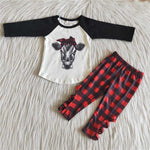 SALE 6 B10-3 Christmas Girl's Cow Red Plaid Outfits