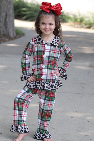 Boutique Girl Pajamas Plaid Leopard Outfits