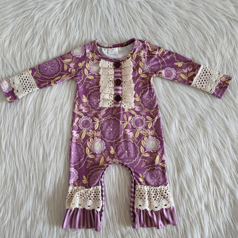 Boutique Girl's Flower Purple Romper