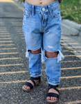 D4-16 Fashion Ripped Hole Jeans Denim Flared Pants Boy And Girl