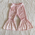 Golden Velvet Pink Flared Girl's Pants