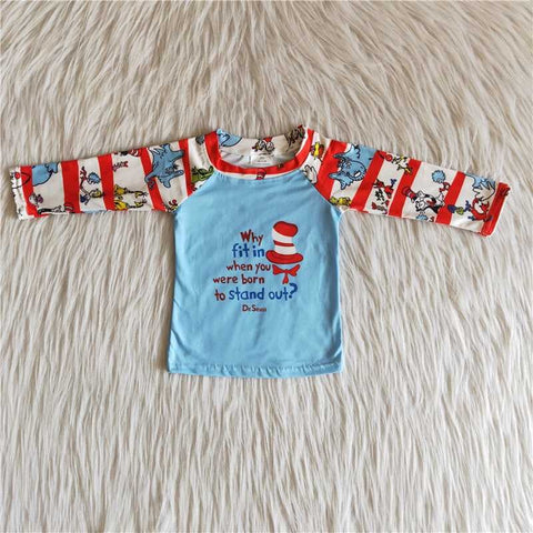 Why fit in Blue Red Stripe Cartoons Reading Long Sleeves Shirt