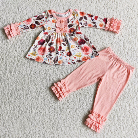 Girl's Pink Flower Ruffles Outfits