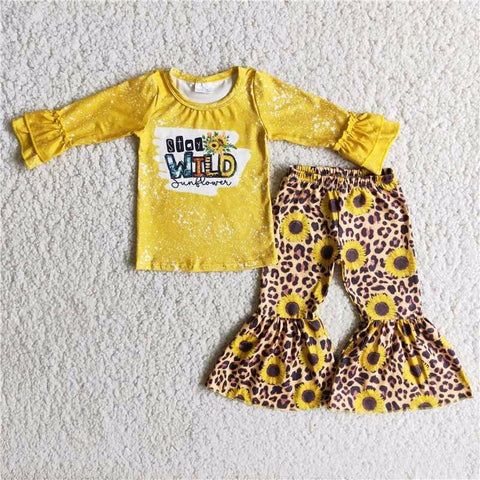 SALE 6 A7-19 Girl's Stay Wild Sunflower Leopard Yellow Set