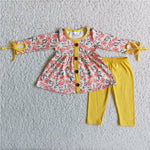 Girl's Yellow Flower With Buttons Set