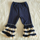 A4-15 Dark Blue With Lace Ruffled Leggings Girl's Pants