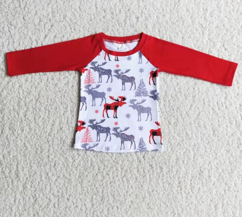 SALE 6 C8-29 Christmas Boy's Deer Plaid Red Shirt