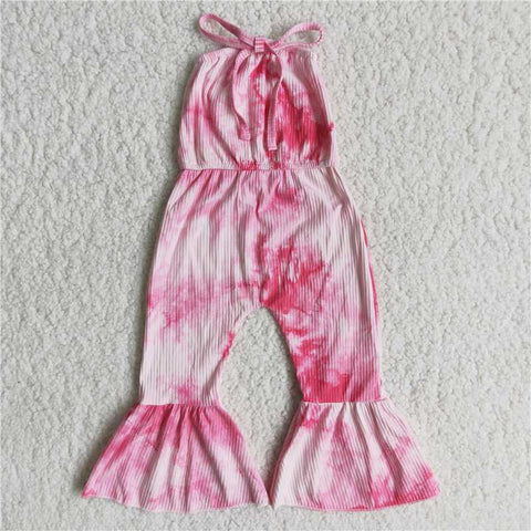 Fashion Summer Tie Dry Pink Girl's Jumpsuit