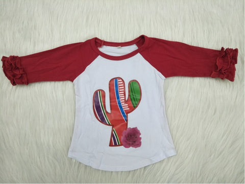 Girl's Red Cactus Vinyl print Long Sleeves Shirt Top