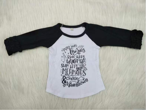 Girl's Red Marmaid Letter Black Long Sleeves Shirt Top