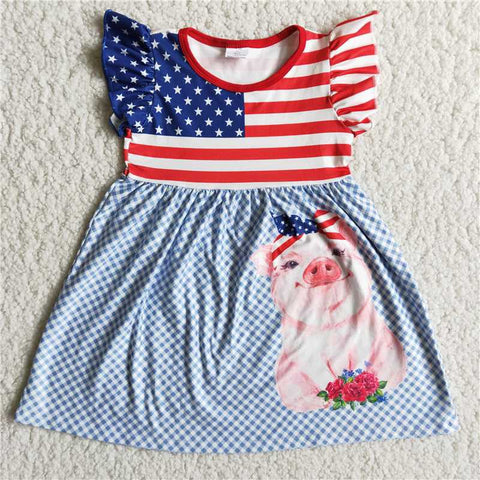 Baby Girl's Dress National Red Blue Pig Dress