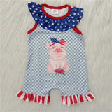 A6-2 National Red Blue Pig Baby Girl's Romper