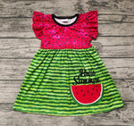 GSD0034 Hello Summer Watermelon Green Stripe Girl's Dress
