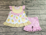 GSSO0073 Lemon Fruit Pink Dots Ruffles Girl's Shorts Set