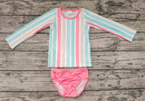 S0020 Girl‘s Summer Pink Colorful Stripe Swimsuit