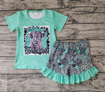 SALE GSSO0066 Heid it all Cow Mint Green Girl's Shorts Set