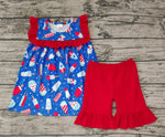 GSSO0044 Summer National Day Popsicle Red Girl's Shorts Set