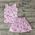 GSD0041 Summer Pink Cat Sleeveless Girl's Skirt Set