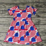 America Red Stripe July 4th Cute Girl's Dress