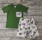 BSSO0046 New Animal Cow Pig Horse Green Boy's Shorts Set