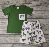 BSSO0046 New Animal Cow Pig Horse Green Boy's Shorts Set