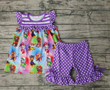 Summer Cartoon Purple Dots Girl's Shorts Set