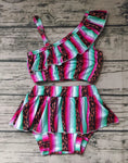 S0022 Girl‘s Summer Serape Stripe Leopard Swimsuit