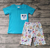 SALE BSSO0038 Summer Blue Castle Cartoon Castle mouse Boy's Shorts Set