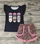 GSSO0117 Back To School Learn Love Inspire Pencil Leopard Girl's Shorts Set