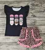 GSSO0117 Back To School Learn Love Inspire Pencil Leopard Girl's Shorts Set