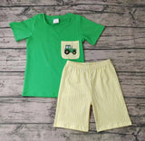 Summer Farm Truck Green Ruffles Boy's Shorts Set