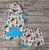 BSSO0061 Hoodie Cowboy Blue With Pocket Boy's Shorts Set
