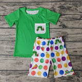 BSSO0064 Fruit Caterpillar Green With Pocket Boy's Shorts Set