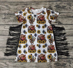 SALE GSD0084 Fashion Western Sunflower Cactus With Tassel Girl's Dress