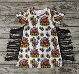 SALE GSD0084 Fashion Western Sunflower Cactus With Tassel Girl's Dress