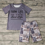 Farm Life Is The Best Life Grey Boy's Shorts Set