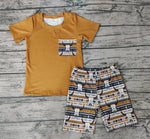 BSSO0073 Summer Western Cow Bull Stripe Boy's Shorts Set