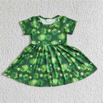 SALE A8-10St. Patrick Girl's Cartoon Green Leaf Short Sleeves Dress