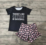 GSSO0023 There's NO CRYING IN BASEBALL Black Love Girl's Shorts Set