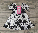 Fashion Cow With Bow Pink Girl's Dress