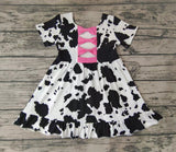 Fashion Cow With Bow Pink Girl's Dress