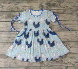 GSD0094 Farm Rooster Blue Plaid Cute Girl's Dress
