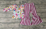 SALE GLP0013 New Design Flower Stripe Floral Purple Stripe Girl's Set