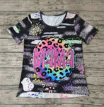 GT0003 Adlut MAMA Colorful Leopard Tie Dry Black Girl's T Shirt Top