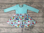 SALE GLD0006 Christmas Dinosaur Blue Girl's Dress