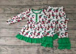 GLP0041 Christmas Green animal Ruffles Girl's Set